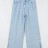 Beau Blue Studded Side Slit Leg Frayed Pocketed Wide Leg Jeans