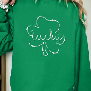 Dark Green Lucky Shamrock Ceramic Clover Sweatshirt