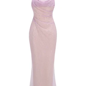 Sequins Backless Beaded Mesh Long Dress Slim Fit Celebrity Evening Party Gowns