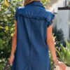 Sail Blue Ruffled Edge Collared Shift Denim Dress with Pockets