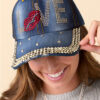 Ashleigh Blue Rhinestone Embellished LOVE Lip Denim Baseball Cap
