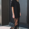 Black Floral Patchwork Short Sleeve T Shirt Loose Maxi Dress