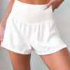Black Solid Color Ribbed Patchwork High Waist Athletic Shorts