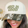 Spinach Green GOD IS GOOD Embroidered Camo Contrast Baseball Cap