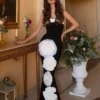 Bandage skirt strapless black and white patchwork large floral long skirt