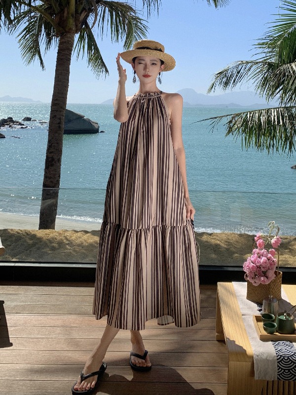 Women's Striped Dresses Summer Party Club A-line Dress Elegant Female Vintage  Off Shoulder One Piece Dress Clothes