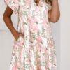 Sky Blue Floral Contrast Edge Layered Short Sleeve Mini Dress