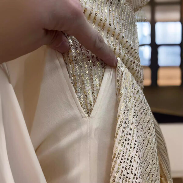 One-Shoulder Golden Sequin Party Evening Dress