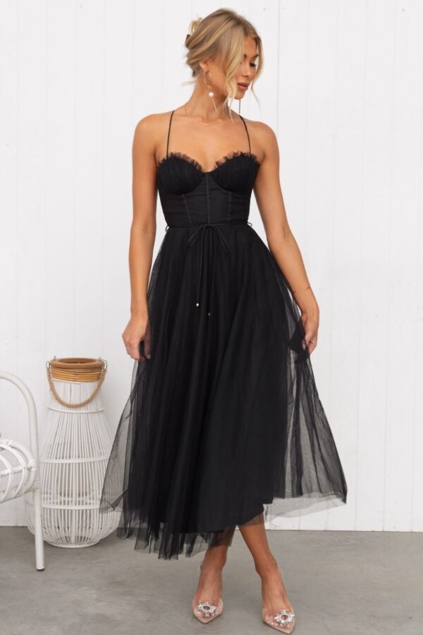 Elegant and sexy suspender mesh party evening dress