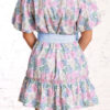 White Floral Print Striped Contrast Trim Belted Short Dress