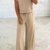 Clearly Aqua Solid Color Loose Tee Drawstring Wide Leg Pants 2pcs Outfit
