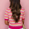 Orange Abstract Striped Knit Short Sleeve Sweater