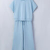 Clearly Aqua Solid Color Loose Tee Drawstring Wide Leg Pants 2pcs Outfit