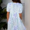 Sky Blue Leopard Contrast Bow Puff Sleeve Mini Dress