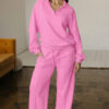 Light Grey Polo Collar V Neck Pullover and Drawstring Sweatpants Set