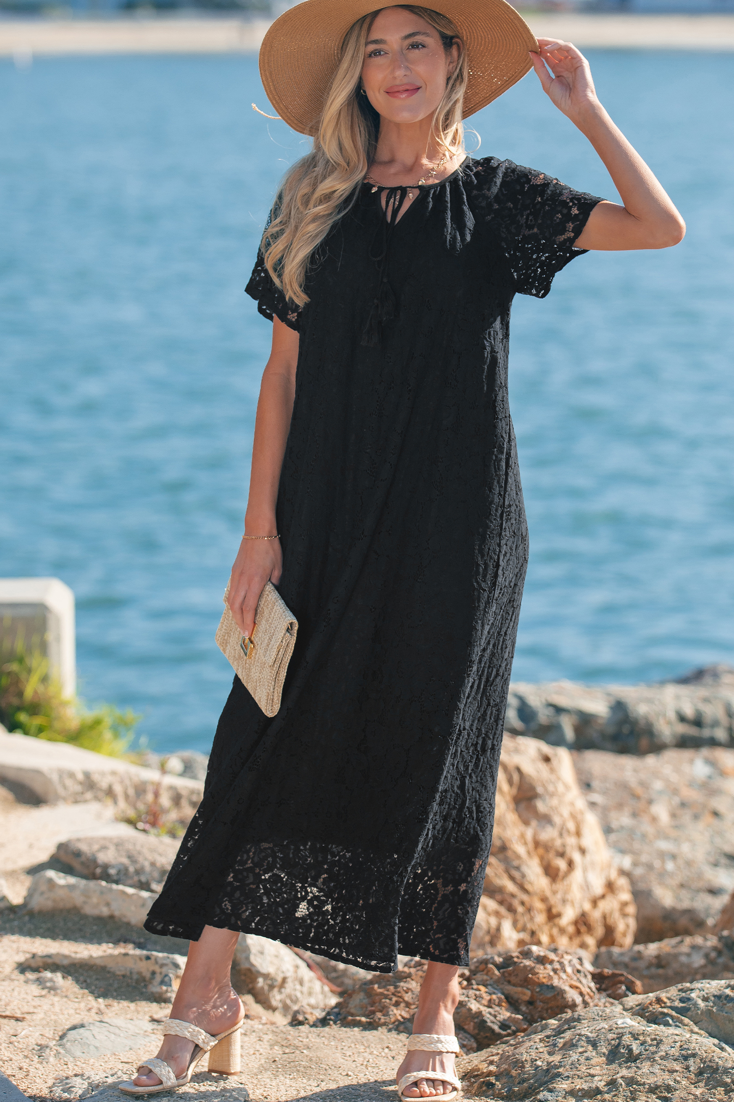 black-floral-lace-overlay-tassel-tie-short-sleeve-beach-vacation-loose-maxi-dress-lc6127607-p2