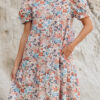 Apricot Bohemian Floral Print Short Puff Sleeve Mini Dress