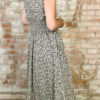 Beige Leopard Zip Front V Neck Cinched Waist Sleeveless Maxi Dress