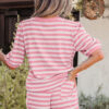 Pink Stripe Puff Short Sleeve T Shirt Matching Shorts Set