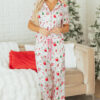 Pink Christmas Spirit Cute Holiday Print Short Sleeve Shirt and Pants 2pcs Pajama Set
