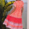 Red Floral Print Tasseled Tied Sleeve Empire Waist Maxi Dress