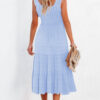 Rose Shirred Pleated Square Neck Sleeveless Midi Dress