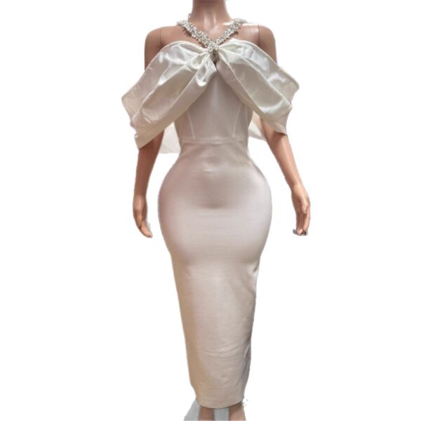 Luxury One-Shoulder Halter Neck Rhinestone Bowknot Fitted Bandage Dress