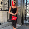 Sexy Vest Long Skirt Net Red Square Neck Sleeveless Dress