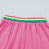 Bright Pink Seam Detail Raw Edge Tee Rainbow Waistband Casual Short Set