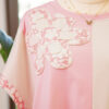 Apricot Color Block Flower Patched Loose T Shirt