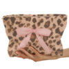 Camel Ribbon Bow Leopard Print Ribbed Cloth Makeup Bag