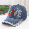 Ashleigh Blue Rhinestone Embellished LOVE Lip Denim Baseball Cap