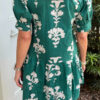 Green Frilled V Neck Puff Short Sleeve Floral Mini Dress