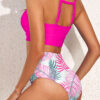 Rose Tropical Leaf Print High Waisted Bikini Swimsuit
