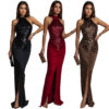 Fashion Women's Sexy Fitted Sequin Velvet Split Dress
