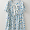 Sky Blue Leopard Contrast Bow Puff Sleeve Mini Dress