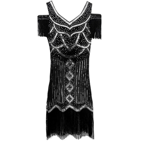 571134958 Gatsby Vintage Evening Dress 1920s Theme Party Sequin Fringe Dress
