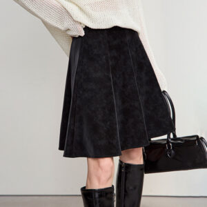 A-line vintage high waist simple slimming matte PU leather skirt
