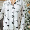 White Bows Print Two Piece Sleepwear