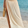 Pale Khaki Shirred High Waist Split Long Beach Skirt
