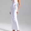 White hanging neck V-neck mesh elegant slim party evening dress