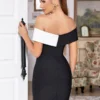 Black White Patchwork Off Shoulder Bodycon Party Dress