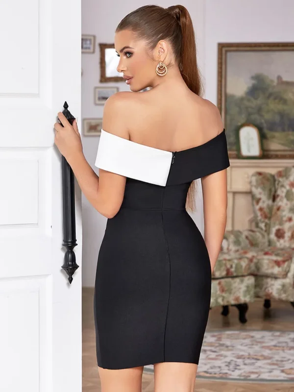 Black White Patchwork Off Shoulder Bodycon Party Dress
