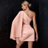 Women's Solid Color Slanted Shoulder Hollow Dress Skirt Dinner Party Dress Temperament