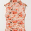 Red Mesh Floral Printed Slim Fit Tank Top