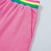 Bright Pink Seam Detail Raw Edge Tee Rainbow Waistband Casual Short Set