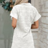 White Solid Color Eyelet Embroidered T Shirt Mini Dress