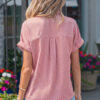 Khaki Dotted Print Cuffed Short Sleeve Shirt