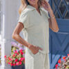 Pink Stripe Dolman Sleeve Polo Shirt and Drawstring Shorts Set