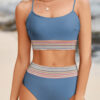 Dusk Blue Colorful Stitch Border Detail 2pcs High Waist Bikini Swimsuit